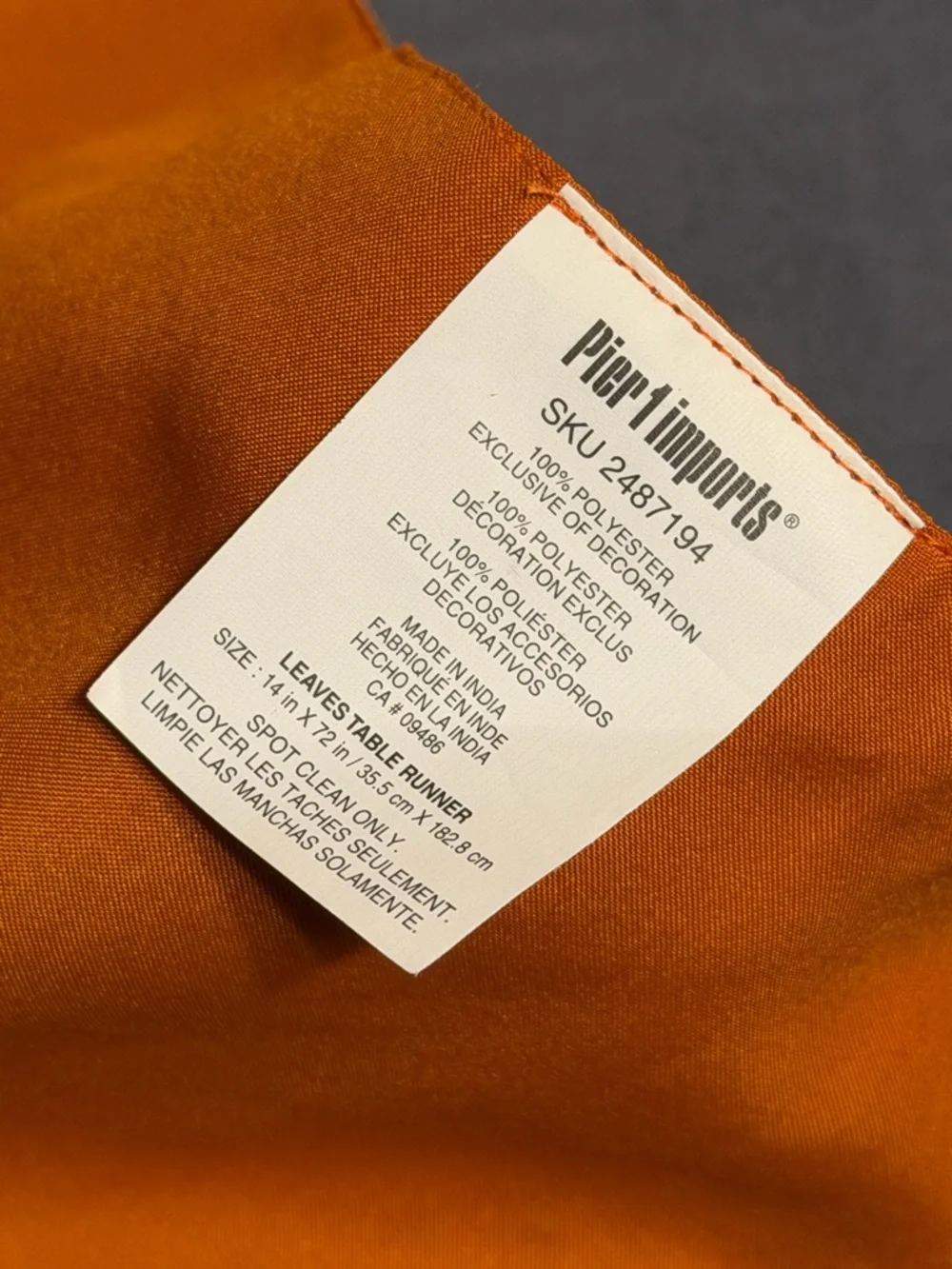 Pier 1 Bright Orange Table Runner